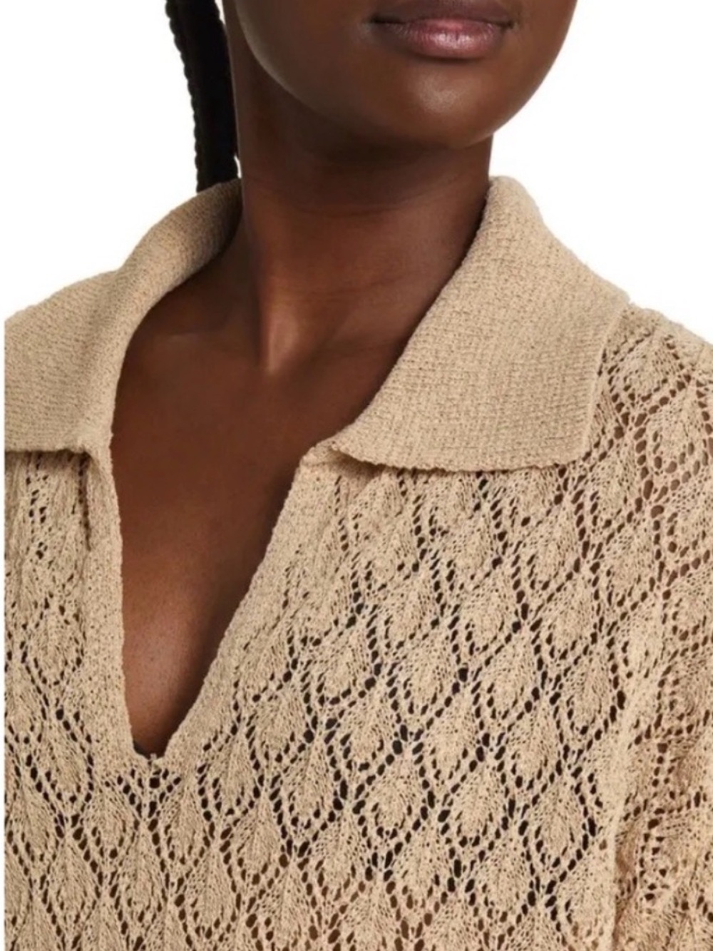 Topshop Pointelle Stitch Polo Sweater Dress Beige Beach Cover Up Maxi Size S - Picture 6 of 10